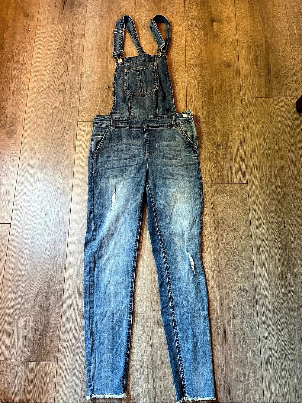 Denim Overalls Distressed in Blue Size Small